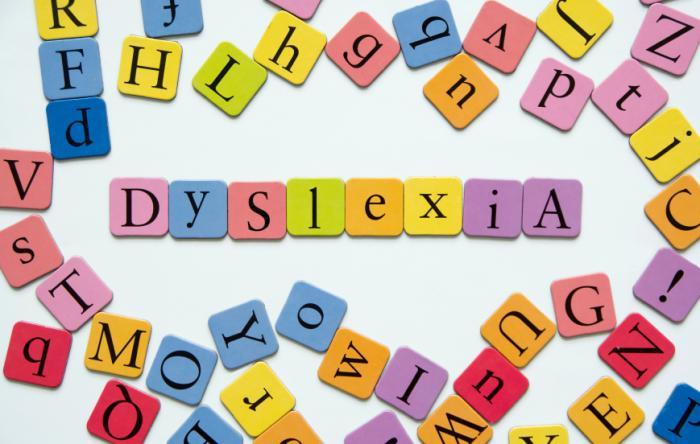Dyslexia spelled out with scrabble tiles