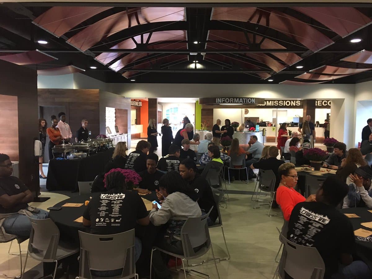 Large group sitting a luncheon tables