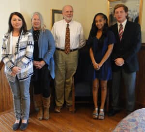 Kristy Johnson and Anita Kinsey (faculty sponsors), Dr. David Asbury (Career-Tech Director), Jaliyah Byers, and Hunter Robinson.