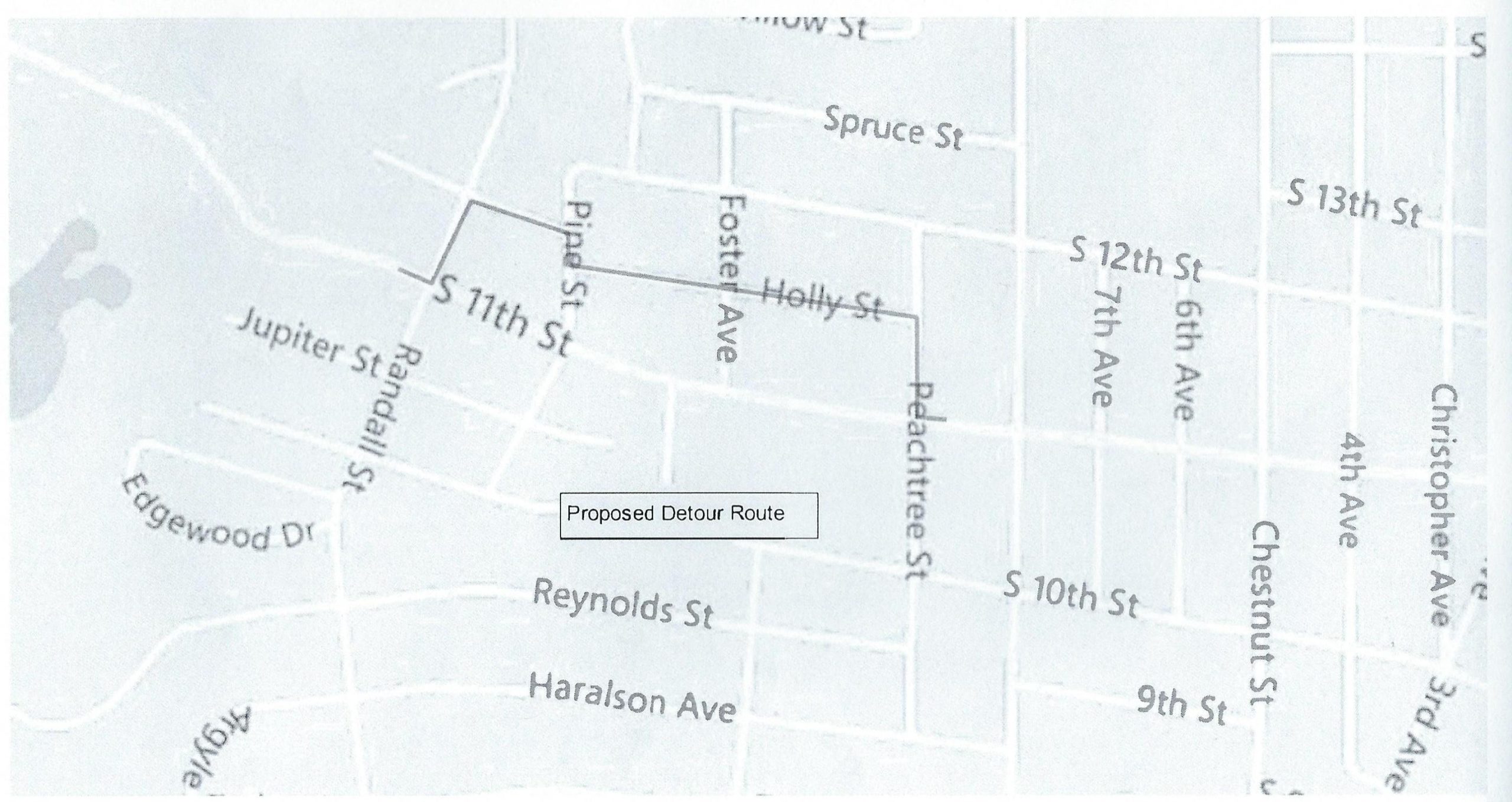 Detour Map for South 11st Street