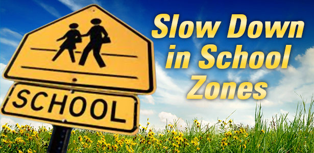 School Zone Street Sign with Slow down in School Zones