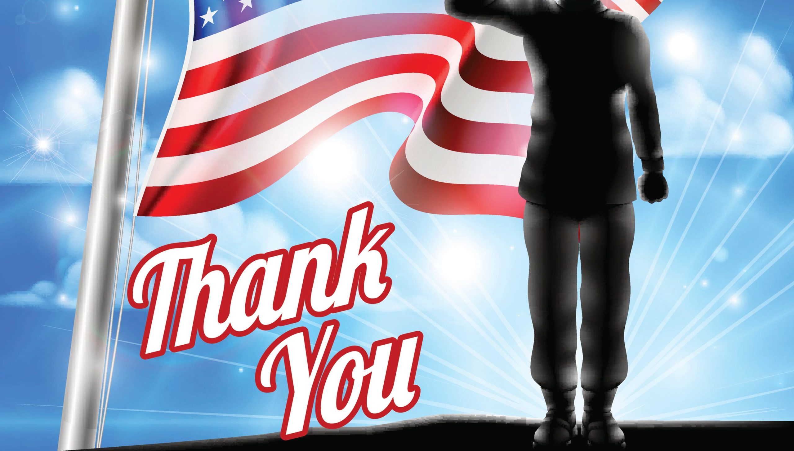 Thank You with Soldier Saluting American Flag